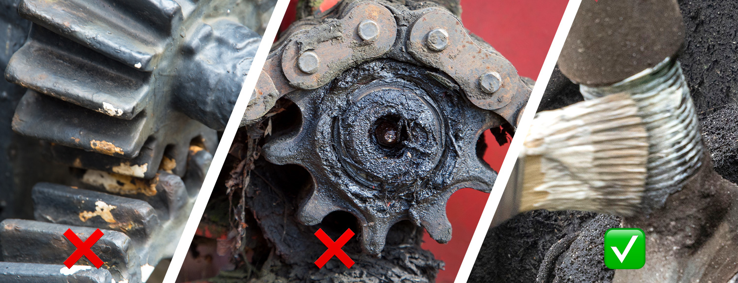 Three different lubricated components are shown