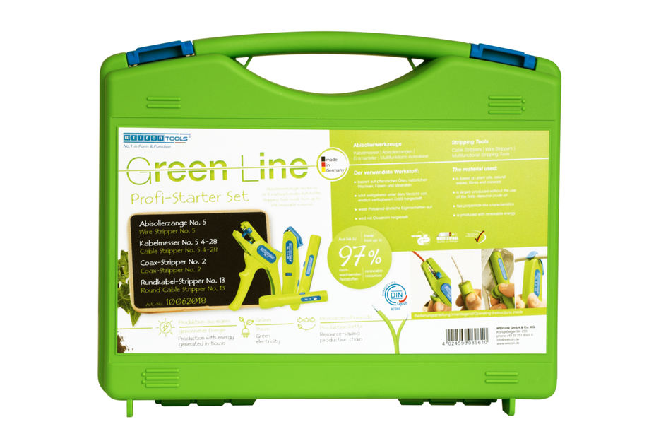 Profesjonalny zestaw startowy Green Line | Narzędzia do zdejmowania izolacji wykonane w 97% z surowców odnawialnych, 4-częściowy zestaw do zdejmowania izolacji przeznaczony do instalacji domowych